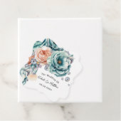 Turquoise en perzik Rozen Diamond Wedding Bedankjes Labels (In situ)