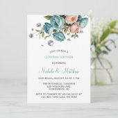Turquoise en perzik Rozen Diamond Wedding Kaart (Staand voorkant)