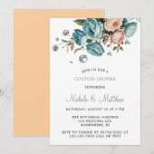 Turquoise en perzik Rozen Diamond Wedding Kaart (Voorkant / Achterkant)