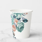 Turquoise en perzik Rozen Diamond Wedding Papieren Bekers (Achterkant)