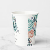 Turquoise en perzik Rozen Diamond Wedding Papieren Bekers (Links)