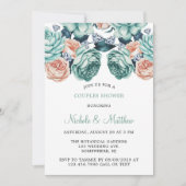 Turquoise en perzik Rozen paren douchen Kaart (Voorkant)