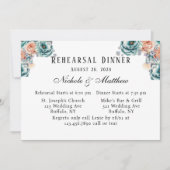 Turquoise en perzik Rozen repetitie diner Kaart (Voorkant)