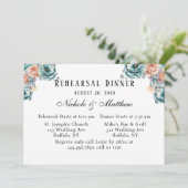 Turquoise en perzik Rozen repetitie diner Kaart (Staand voorkant)