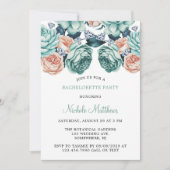 Turquoise en perzik Rozen vrijgezellenfeest Kaart (Voorkant)