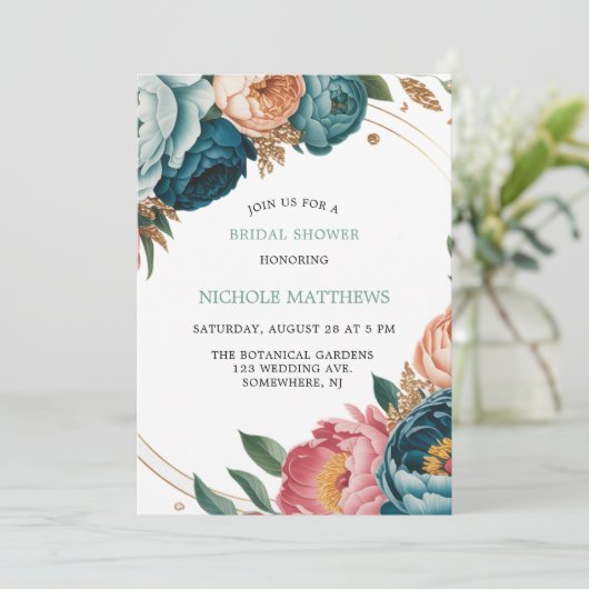 Turquoise en perzik Rozen Vrijgezellenfeest Kaart (Staand voorkant)