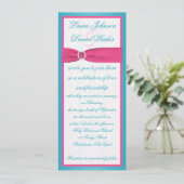 Turquoise en Pink Damask Wedding Invitation Kaart (Staand voorkant)
