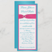 Turquoise en Pink Damask Wedding Invitation Kaart (Voorkant / Achterkant)