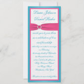 Turquoise en Pink Damask Wedding Invitation Kaart (Voorkant)