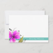 Turquoise en Pink Floral Waterverf Gepersonaliseer Notitiekaartje (Voorkant)