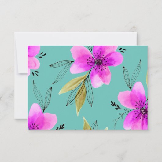 Turquoise en Pink Floral Waterverf Gepersonaliseer Notitiekaartje (Achterkant)