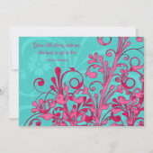 Turquoise en Pink Floral Wedding Invitation Kaart (Achterkant)