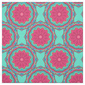 Turquoise en Pink Medallion Pattern Fabric Stof (Swatch)