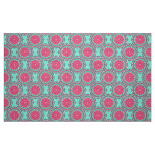 Turquoise en Pink Medallion Pattern Fabric Stof