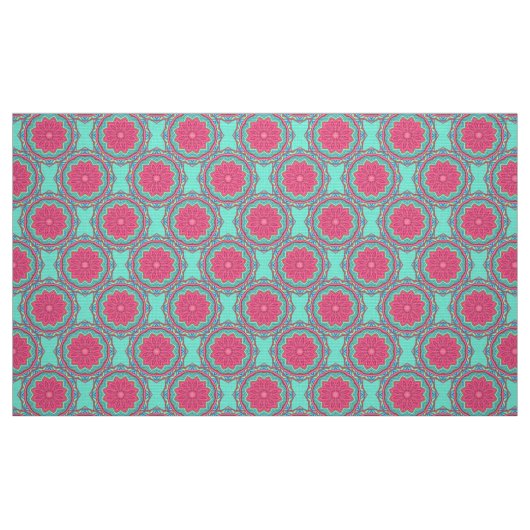 Turquoise en Pink Medallion Pattern Fabric Stof (Fat Quarter)