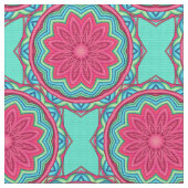 Turquoise en Pink Medallion Pattern Fabric Stof (Close Up)