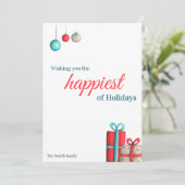 Turquoise en Red Holiday Cadeaus Kerstmis Kaart (Staand voorkant)