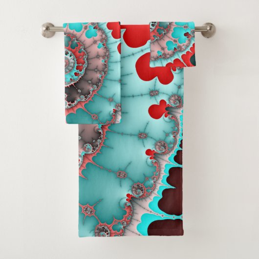 Turquoise en Red Spiral Abstract Bad Handdoek (Insitu)