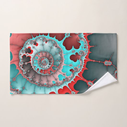 Turquoise en Red Spiral Abstract Bad Handdoek (Handdoek)