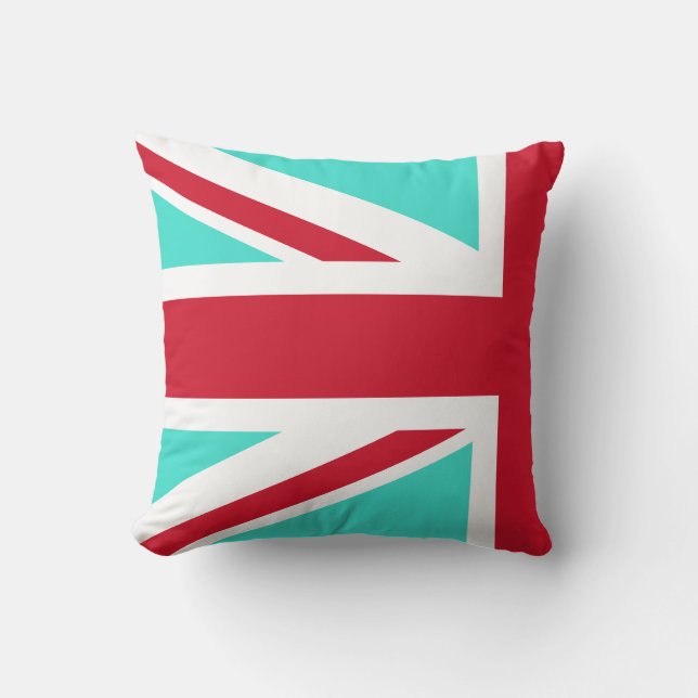 Turquoise en Red Union Jack Half Kussen (Voorkant)