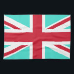 Turquoise en Red Union Jack Theedoek<br><div class="desc">Turquoise en rood patroon op basis van de kruisingen in de Unieschrift.</div>