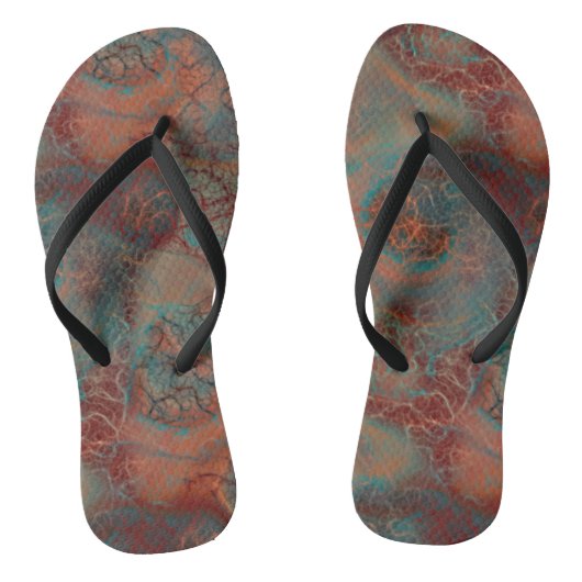Turquoise en Rode Marmeren Swirl Abstract Teenslippers (Voetbed)