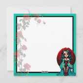 Turquoise en Rode Rozen Suiker Schedels Feestdagenkaart (Achterkant)