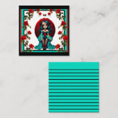 Turquoise en Rode Rozen Suiker Schedels Notitiekaartje (Voorkant / Achterkant)