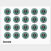 Turquoise en Rode Rozen Suiker Schedels Ronde Sticker (Vel)