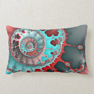 Turquoise en rode spiraal Abstract Kussen