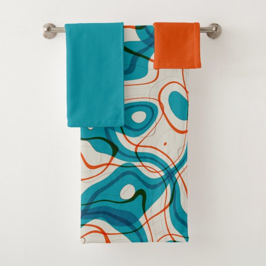 Turquoise en rode swirls bad handdoek (Insitu)