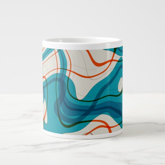 Turquoise en rode swirls grote koffiekop (Voorkant)