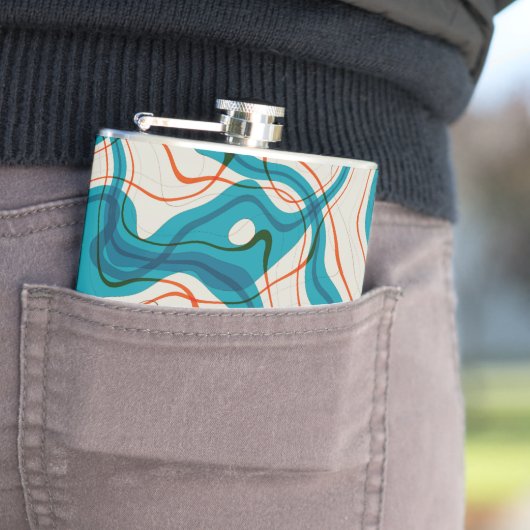 Turquoise en rode swirls heupfles (Voorbeeld)