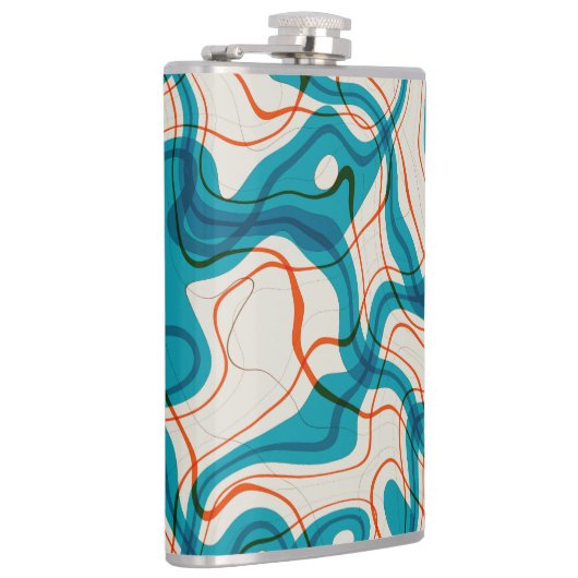 Turquoise en rode swirls heupfles (Rechts)