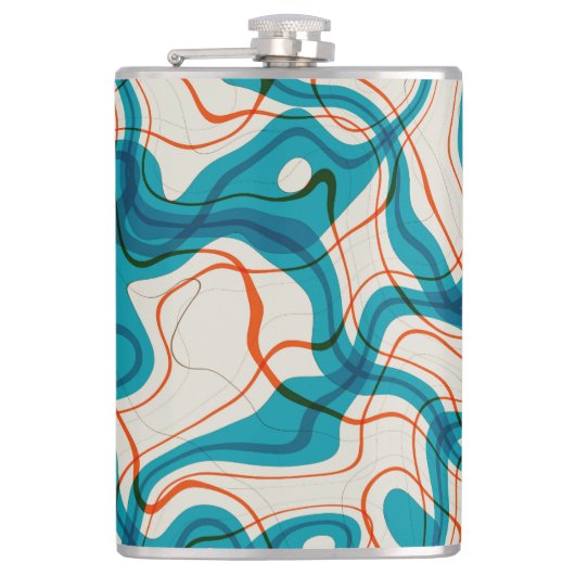 Turquoise en rode swirls heupfles (Voorkant)