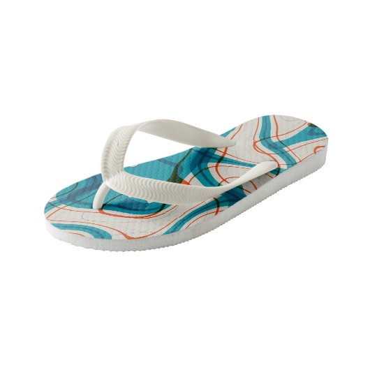 Turquoise en rode swirls kinder teenslippers (Schuin)