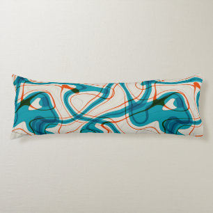 Turquoise en rode swirls lichaamskussen