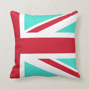Turquoise en Rode Union Jack Half Kussen