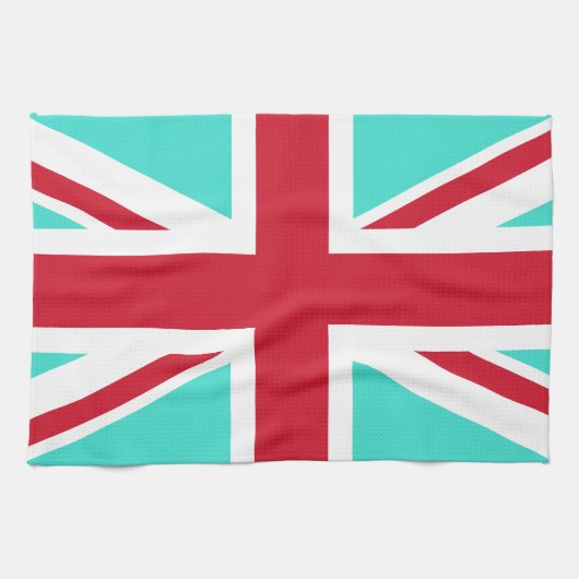 Turquoise en rode Union Jack Theedoek (Horizontaal)