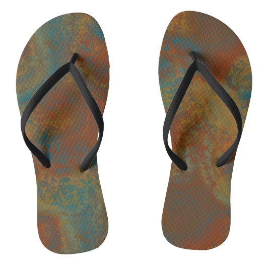 Turquoise en Roest Abstract Teenslippers (Voetbed)