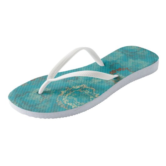 Turquoise en roest abstract teenslippers (Schuin)