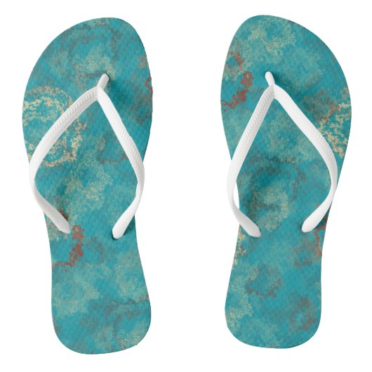 Turquoise en roest abstract teenslippers (Voetbed)