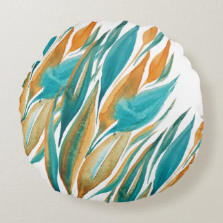 Turquoise En Roest Kleuren Waterverf Handgeschilde Rond Kussen