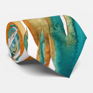 Turquoise En Roest Kleuren Waterverf Handgeschilde Stropdas
