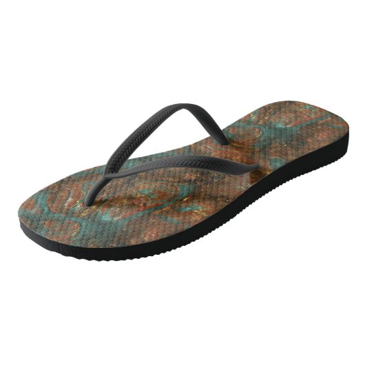 Turquoise en Roest Marmer Abstract Teenslippers (Schuin)