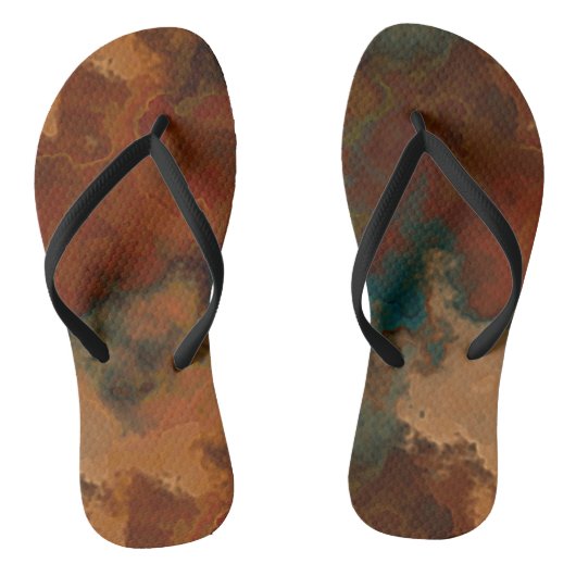 Turquoise en Roest Marmer Abstract Teenslippers (Voetbed)