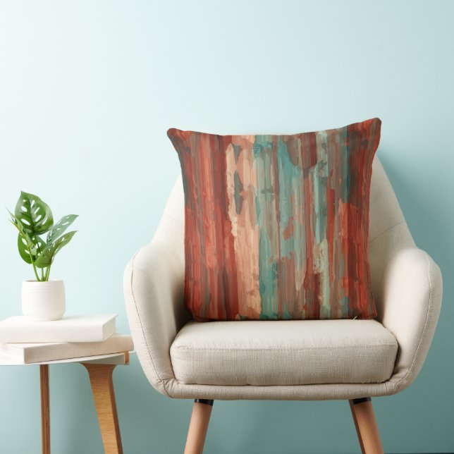 Turquoise en Rood abstract Kussen (Stoel)