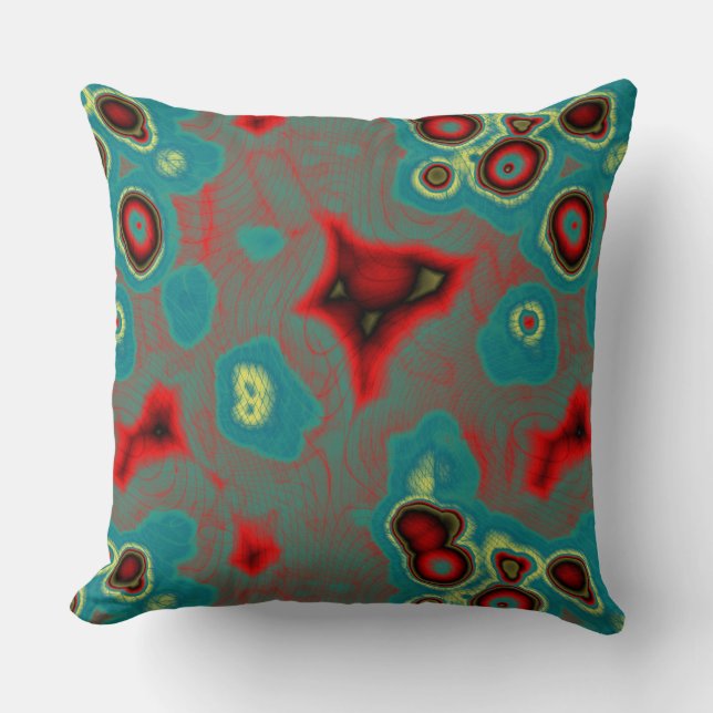Turquoise en Rood Abstract Kussen (Voorkant)