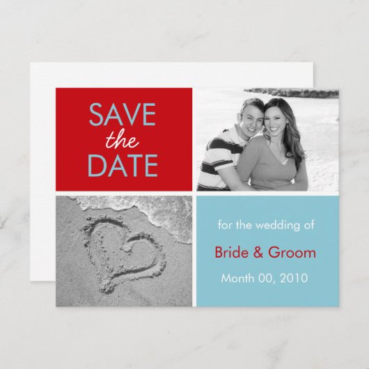 Turquoise en Rood Bewaar de datumfotokaarten Save The Date (Voorkant / Achterkant)