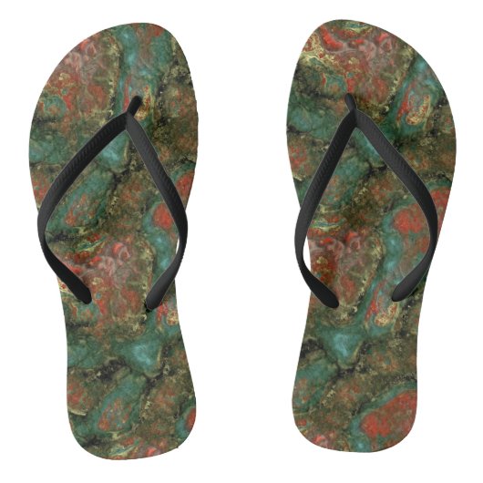 Turquoise en rood marmer Abstract Teenslippers (Voetbed)